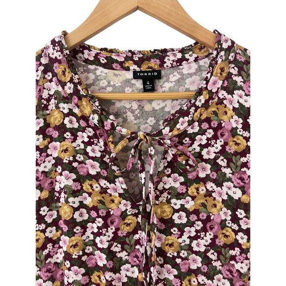 Size 4X 26 28 FLORAL PRINT CHALLIS KEYHOLE DRESS W/POCKETS All-Season PLUS SIZE - Picture 7 of 8